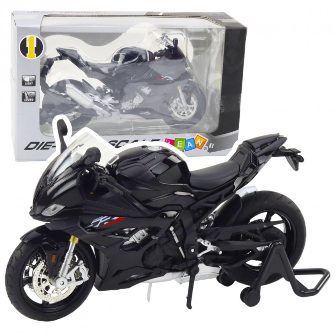 Modello in metallo di motocicletta sportiva con luci e suoni nero 1:12