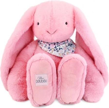 Doudou coniglio di peluche con foulard rosa