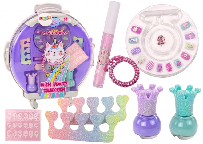 Set trucco e nail art per bambini in valigia viola