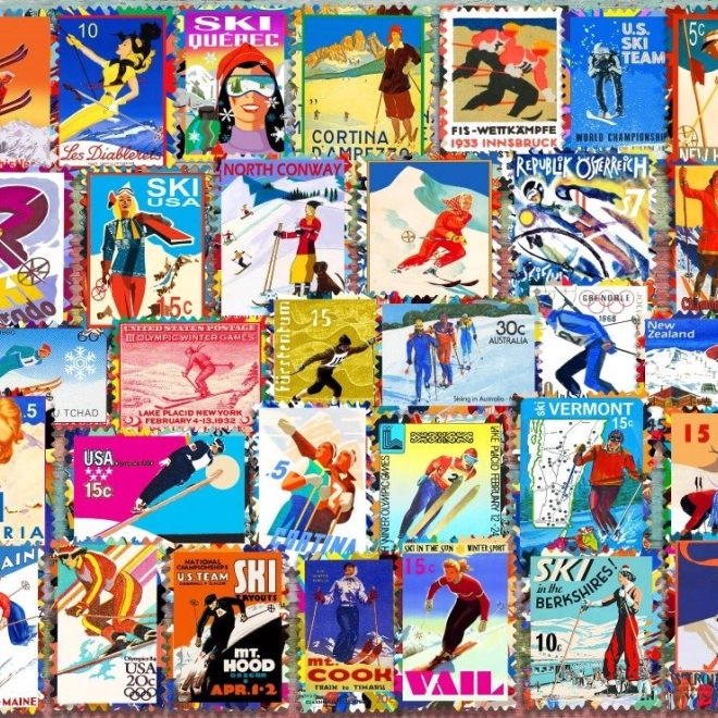 Puzzle Francobolli Sciistici 1000 Pezzi