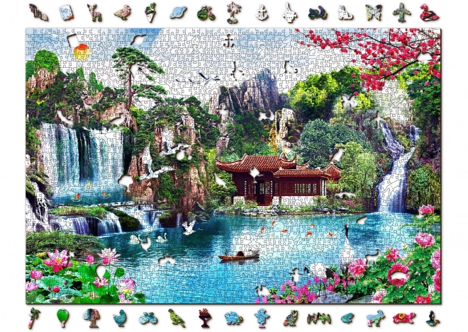 Puzzle in legno Cascate nel giardino giapponese 2 in 1, 2000 pezzi