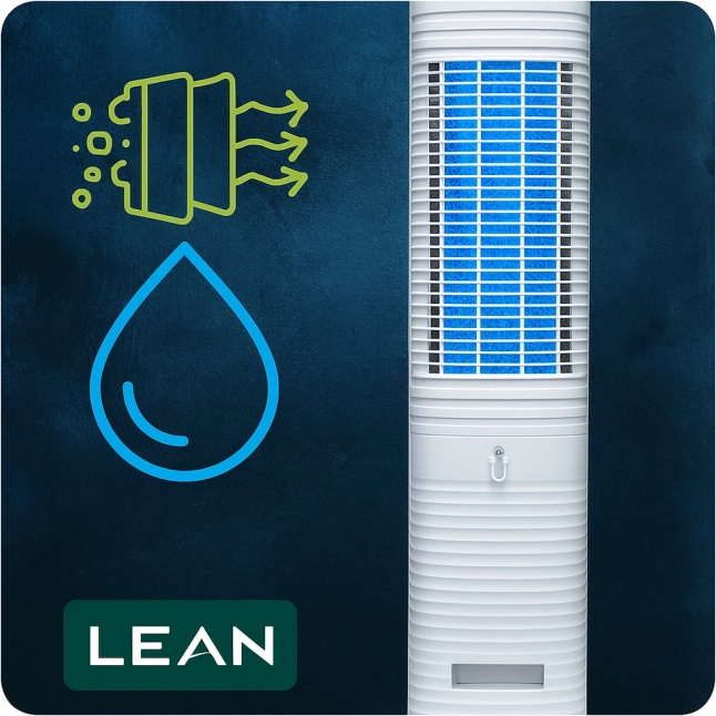 Ventilatore a colonna LEAN con raffreddamento ad acqua