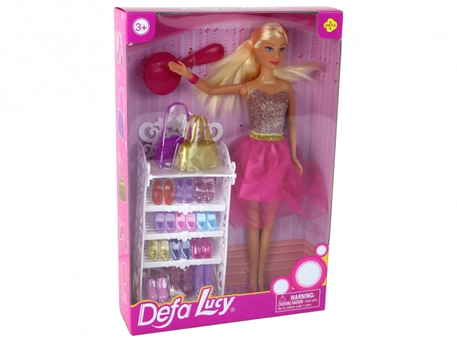 Bambola Lucy Abito Rosa Brillantinoso Set Scarpe
