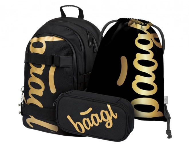 Set scuola Baagl Skate Gold: zaino, astuccio e sacca