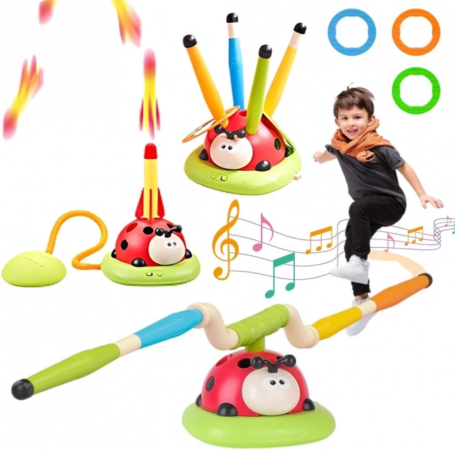 WOOPIE Gioco interattivo per bambini 3 in 1: Lanciarazzi, Corda, Gioco con bersaglio Coccinella