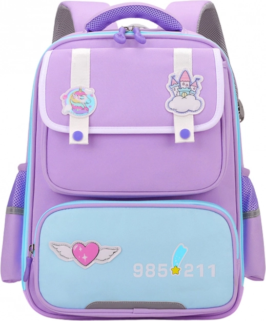 Zaino scolastico con toppe e cintura pettorale viola 16L