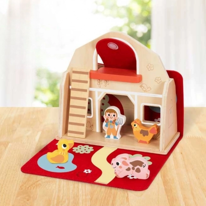 Fattoria impilabile in legno Tooky Toy con figurine di animali