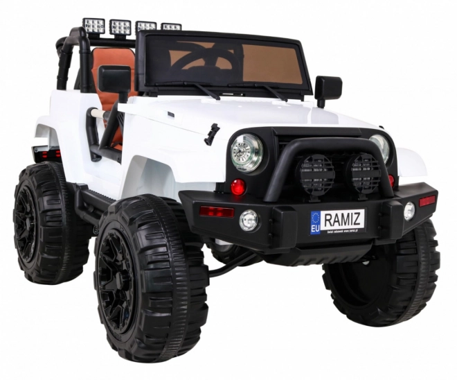 Jeep bianco fuoristrada per bambini a batteria + telecomando + luci e suoni