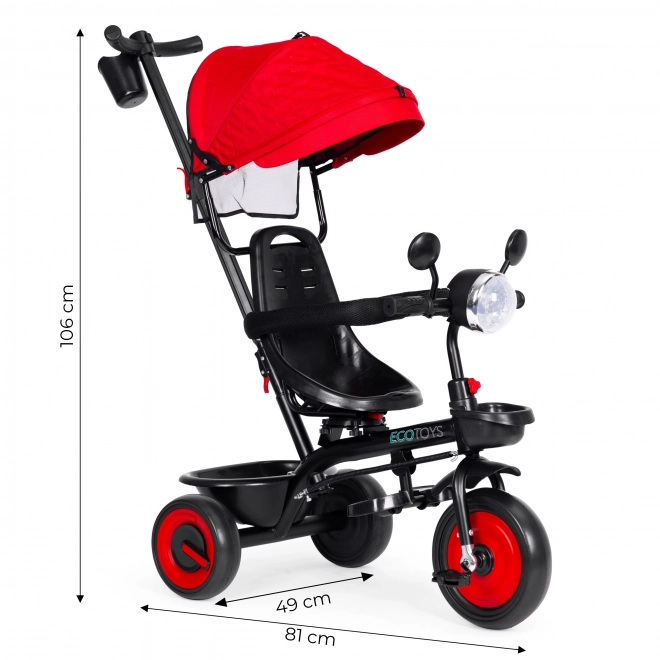Triciclo 3-in-1 con sedile girevole e cappottina rossa di ECOTOYS