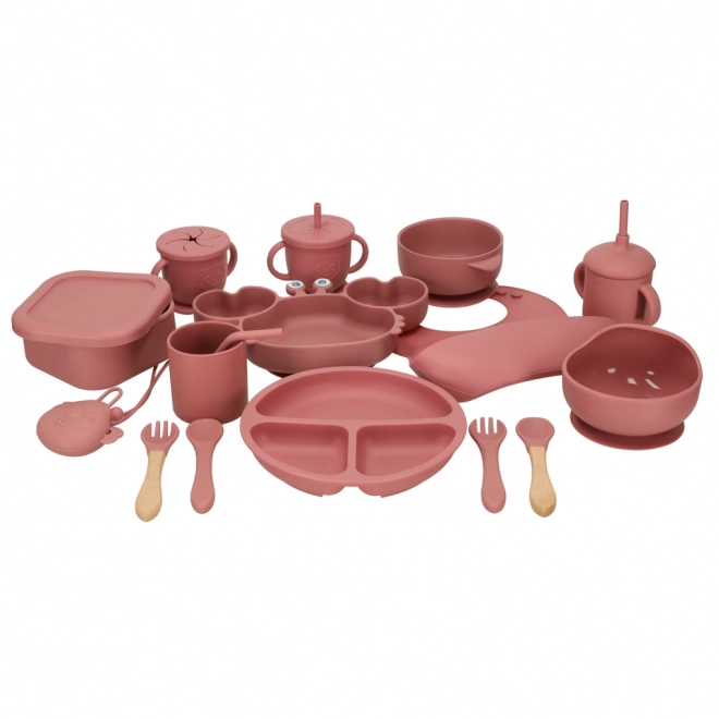 Set di stoviglie in silicone per bambini granchio 19 pezzi rosa scuro