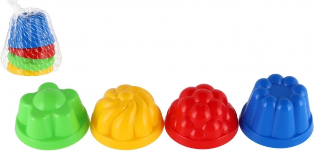 Stampini di plastica per sabbia – tortine rotonde 8 cm, set 4 pz in rete