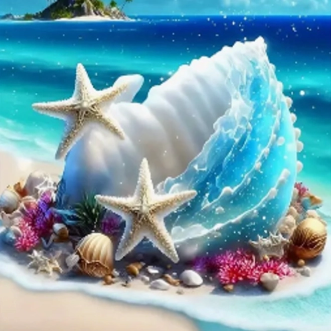 Pittura con diamanti Conchiglia sull’isola 30x40 cm