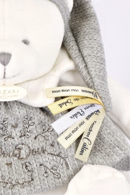 Doudou orsacchiotto di peluche con anello 30 cm grigio
