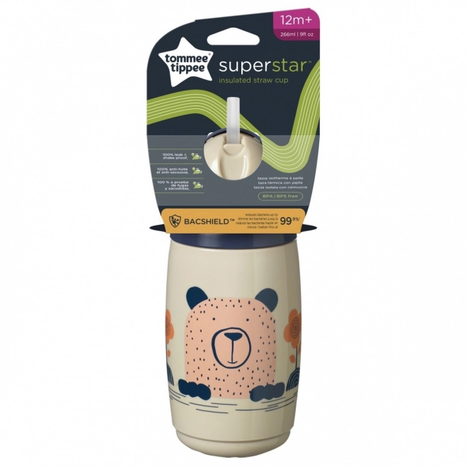 Bicchiere anti-goccia Superstar con cannuccia per bambini Tommee Tippee 266 ml Grigio