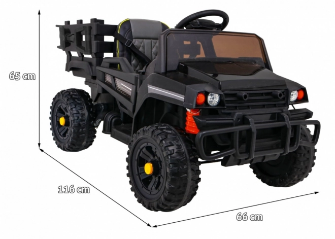 Pick-up agricolo per bambini nero + telecomando + portapacchi + pala + EVA + MP3 LED
