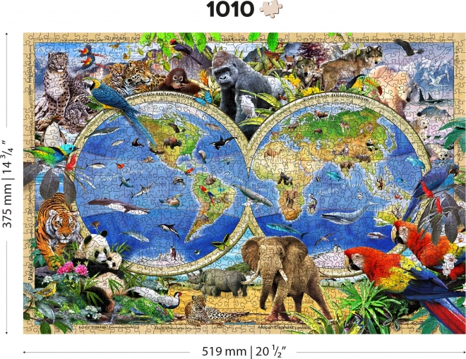 Puzzle in Legno Mappa del Mondo degli Animali 1010 Pezzi