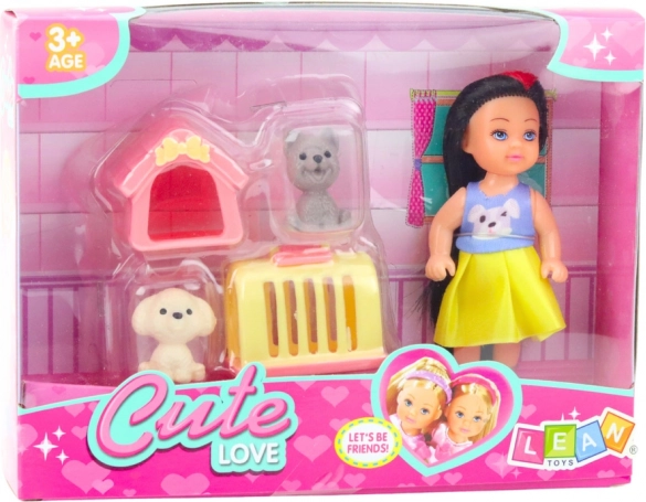 Set Mini Bambola con Vestitini e Cagnolini Casetta Trasportino