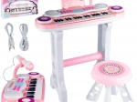 Pianoforte elettronico per bambini con microfono e sgabello, rosa, MP3/USB