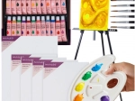 Set di pittura creativo XXL MAALEO con cavalletto in alluminio, colori acrilici, tele, pennelli e tavolozza