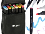 Pennarelli alcolici bicolore in astuccio, 24 colori + supporto