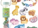 Animali ZOO in legno da infilare WOOPIE GREEN, montessori, 13 pezzi