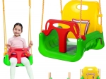 Altalena da giardino per bambini 3 in 1 con schienale regolabile, verde