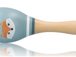 Maraca in legno blu con volpe