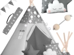 Teepee per bambini NUKIDO con lucine e ghirlanda – grigio con stelline