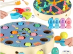 Gioco Montessori per bambini pesciolini e bruco – pesca magnetica e classificazione