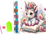 Pittura diamantata su tela Unicorno floreale 23 × 30 cm