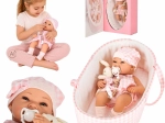 Bambola bebé 38 cm con cestino trasportabile e coniglietto di peluche rosa