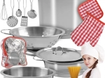 Set da cucina metallico per bambini in zainetto, 13 pezzi