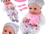 Bambola bebè 32 cm con palpebre mobili e set per la pappa