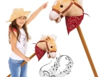 Cavallo hobby su bastone di legno con suoni di galoppo e nitrito, 77 cm