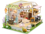 Mini casetta in miniatura Caffetteria dei Gatti con giardino – kit fai-da-te con LED