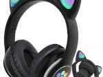 Cuffie wireless con orecchie da gatto con illuminazione LED, Bluetooth, radio FM e MP3