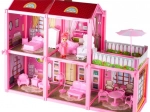 Casa delle bambole rosa con bambola e mobili (44 cm)