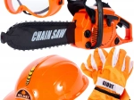 Set da boscaiolo per bambini con motosega, guanti, casco e occhiali