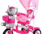 Triciclo per bambini con elefantino, maniglia di spinta regolabile e cappottina