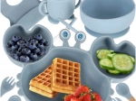 Set da pappa in silicone per bambini a forma di granchio, 9 pezzi, blu