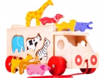 Bigjigs Toys camion di legno da traino con animaletti e inserimento forme