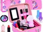 Beauty case cosmetico per ragazze con unicorno rosa 19,5 x 14 x 7 cm