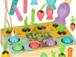 Gioco Montessori in legno: pesca magnetica, vermetti e raccolta delle carotine