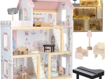 Casa delle bambole in legno con mobili e illuminazione LED 78 cm rosa