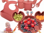 Set di stoviglie in silicone per bambini granchio 19 pezzi rosa scuro