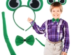Set costume da rana per bambini: cerchietto con occhi, papillon e coda