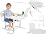 Scrivania per bambini regolabile in altezza con sedia e lampada LED, bianca