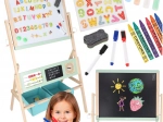 Lavagna didattica in legno per bambini LULILO Kredo 3in1 bifacciale con magneti, carta e cestini
