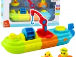 Giocattolo da bagno Nave con elementi colorati, Gru, Gancio, Paperella e Tartaruga