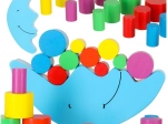Gioco di equilibrio Montessori luna di legno con dado e blocchi colorati